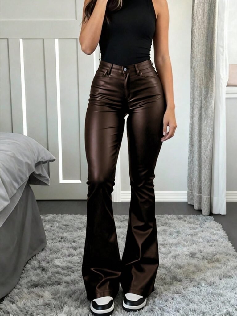 Faux-Leather Wide-Leg Pants