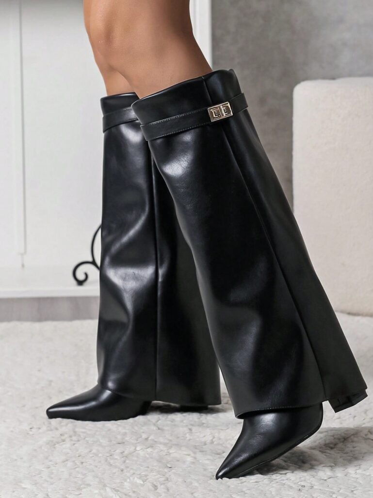 Strap-Detail Fold-Over Boots