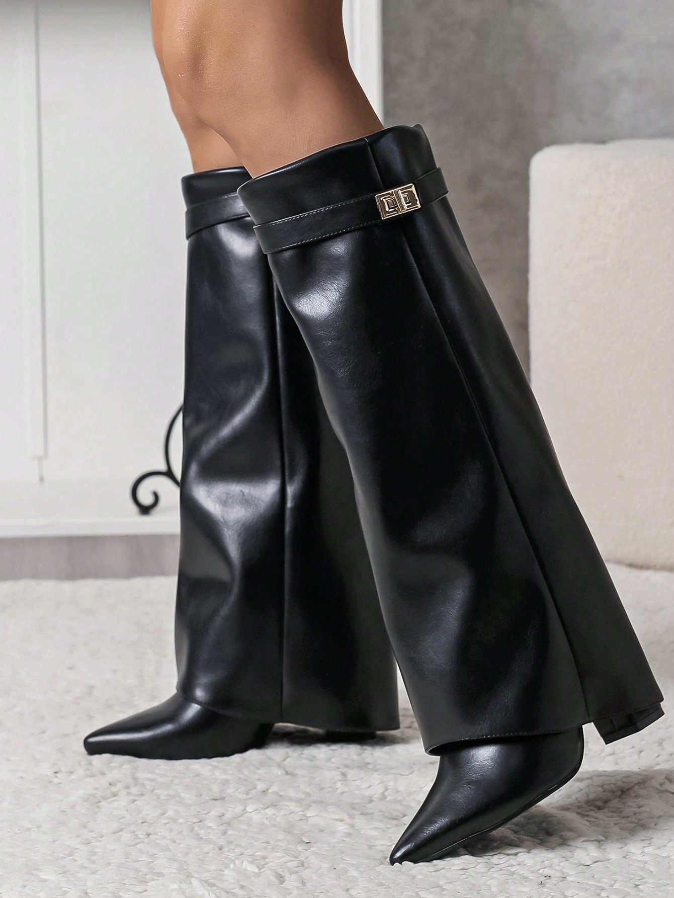 Strap-Detail Fold-Over Boots